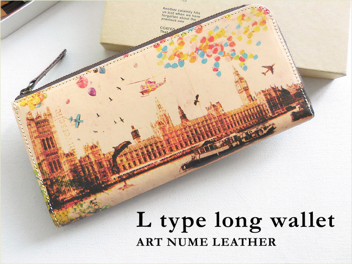 アートヌメレザーシリーズのL型マチ付き長財布「ノイジーロンドン」柄です。