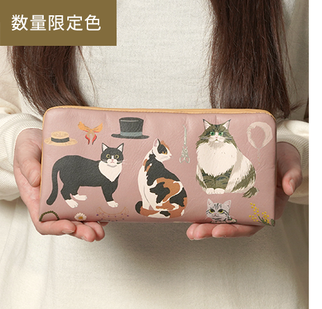 バースデーキャッツ柄 ラウンドファスナー長財布