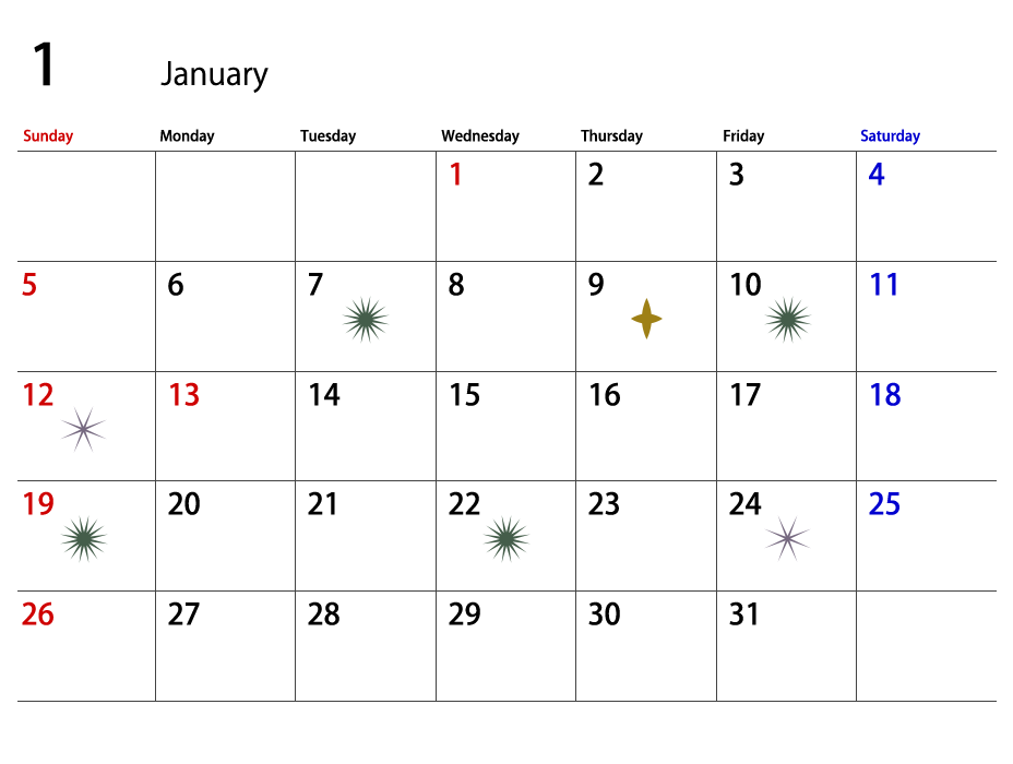 吉日カレンダー 2025年1月