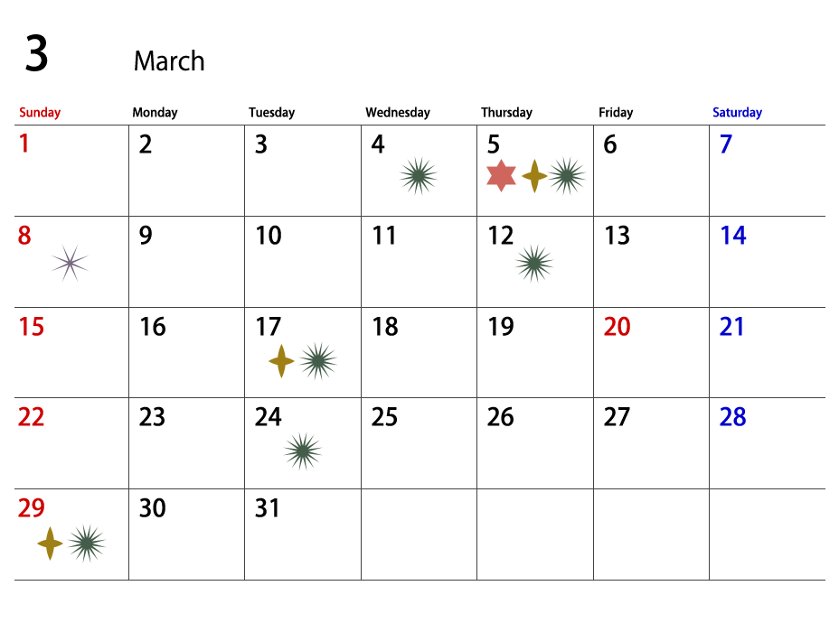 吉日カレンダー 2026年3月