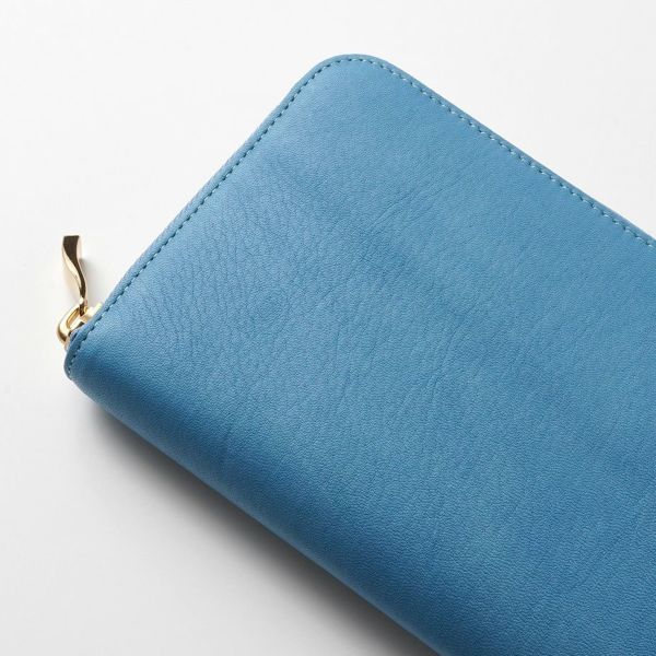 青色ジッパー式長財布 財布 長財布 イタリアレザー L型ジッパー オールファスナー財布