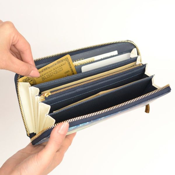 ホワイトキャンバス｜ラウンドファスナー長財布【宇宙